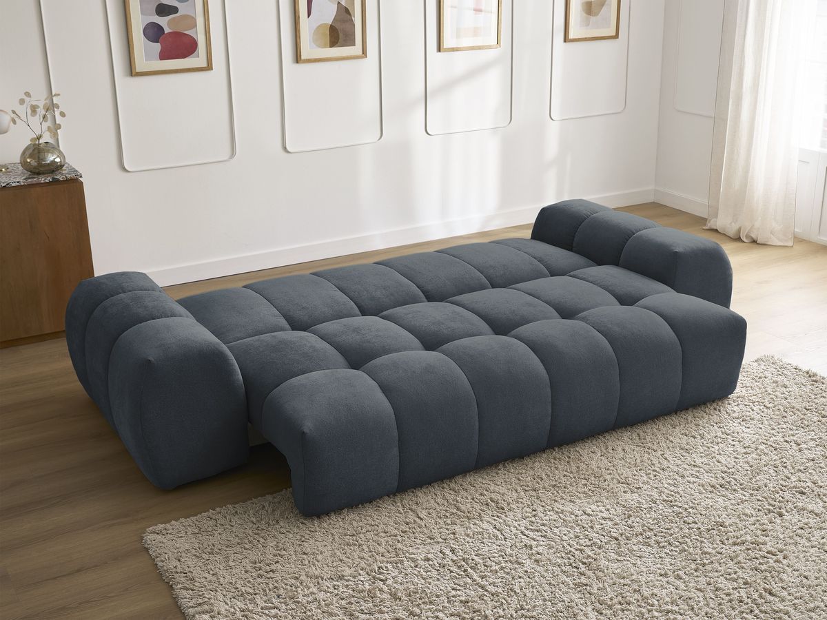 Bobochic Everest Schlafsofa 3-Sitzer mit Bettkasten, 5 Kissen Strukturstoff Dunkelblau