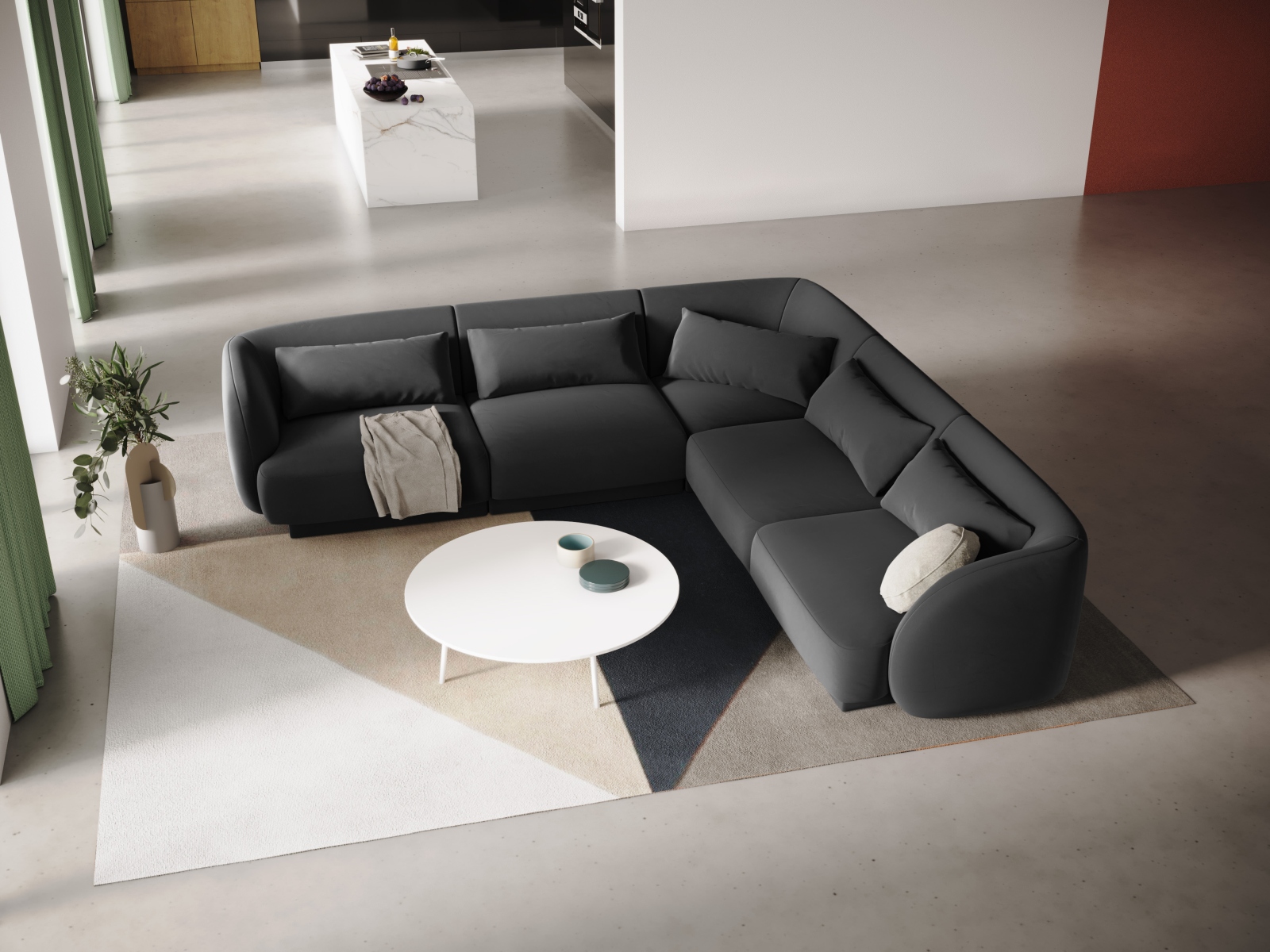 Cosmopolitan Design Wendbares Ecksofa Tulum 5-Sitzer Samt Bluvel Grau