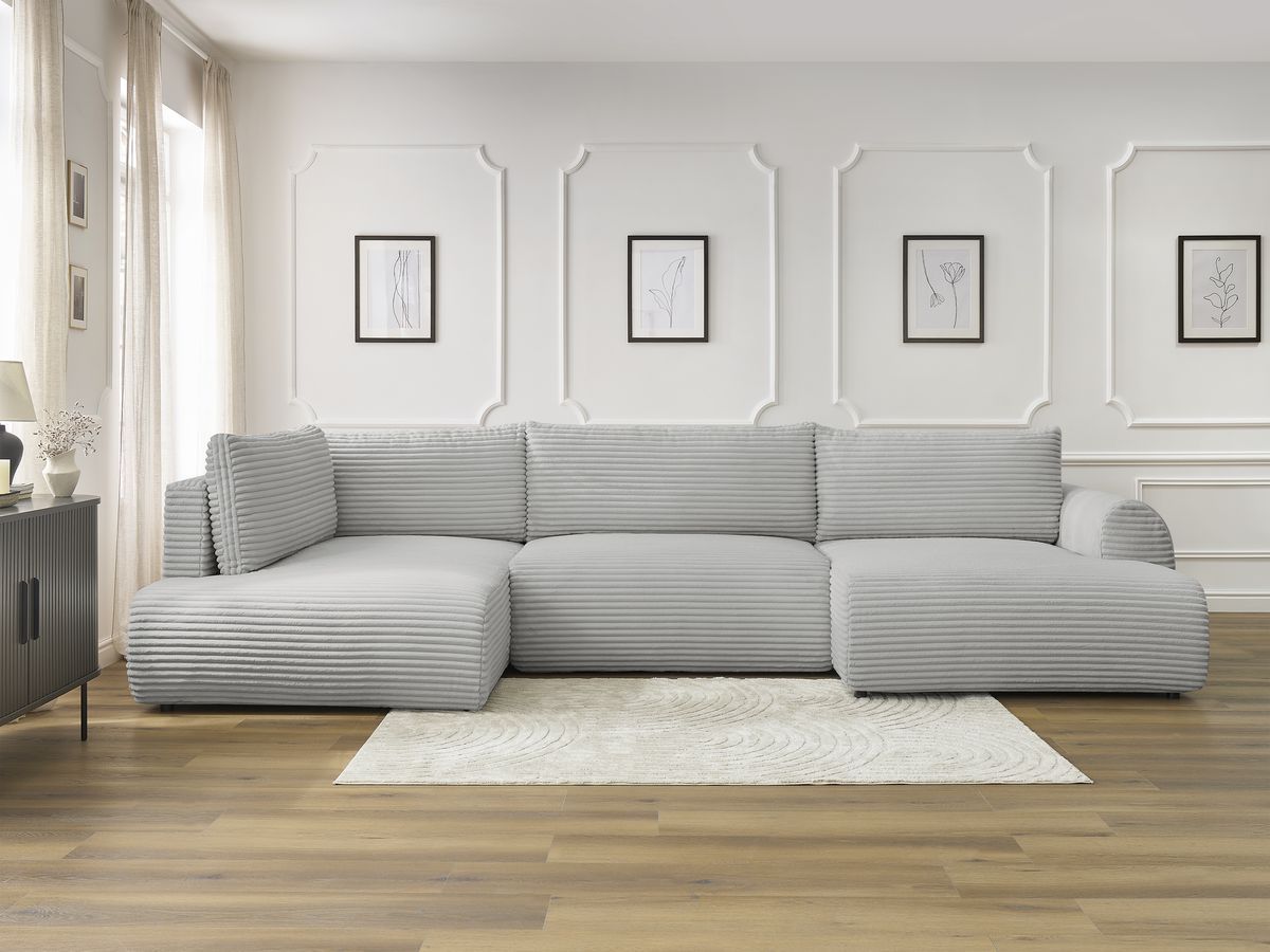 Bobochic Lucien Wohnlandschaft Breitcord weich Hellgrau Ecke rechts