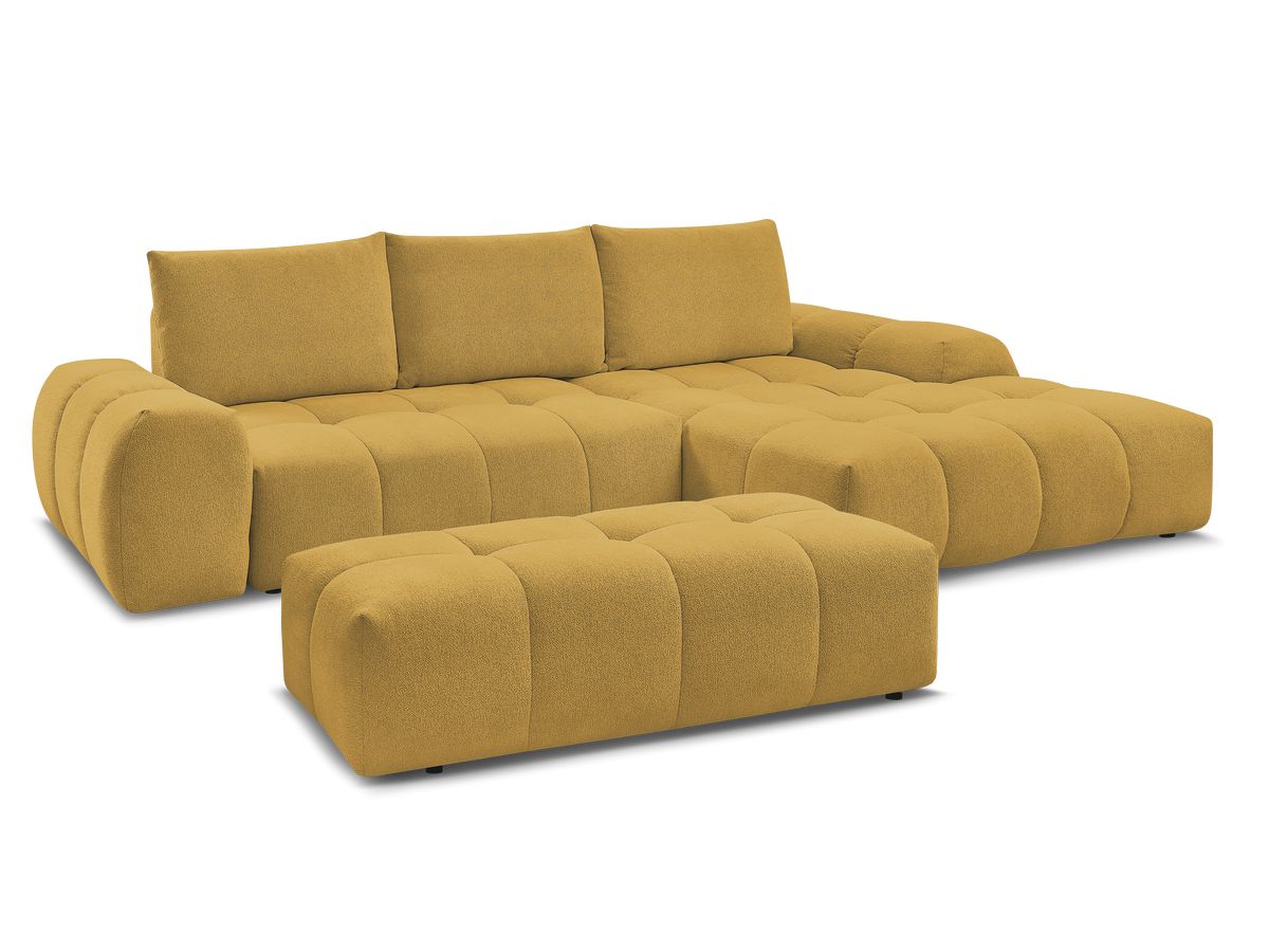 Bobochic Everest Ecksofa mit Schlaffunktion und Bettkasten und Pouf 318 × 180 cm, 3 Kissen Melange-Stoff Gelb Ecke rechts
