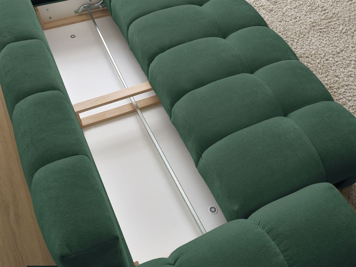 Bobochic Everest Schlafsofa 3-Sitzer mit Bettkasten und Pouf, 5 Kissen Strukturstoff Grün