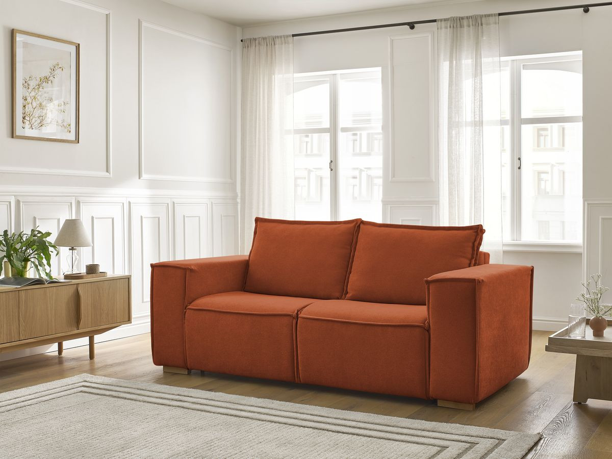 Bobochic Chelsea Schlafsofa 3-Sitzer Strukturstoff Orange, Liegefläche 140 × 200 cm