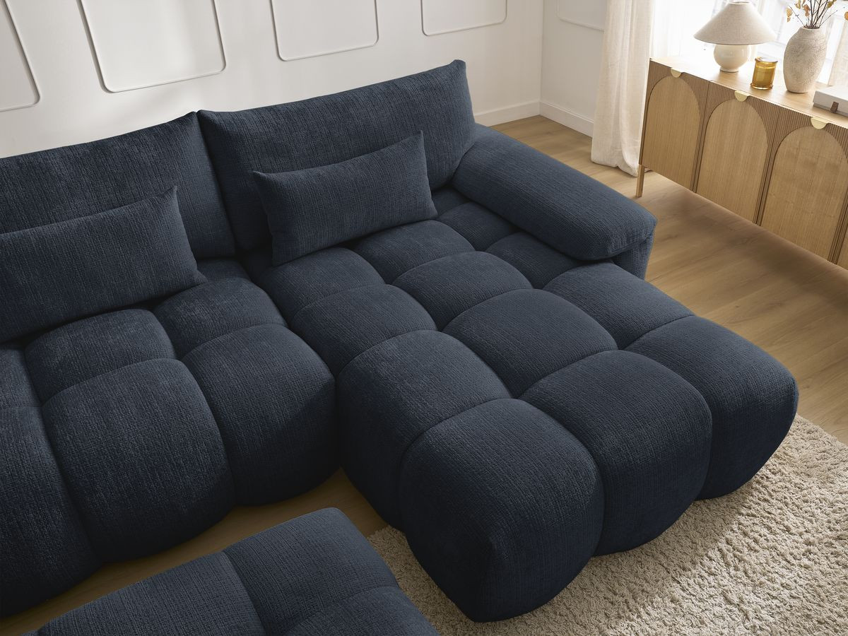 Bobochic Ivane Ecksofa mit Pouf Strukturstoff Dunkelblau Ecke rechts
