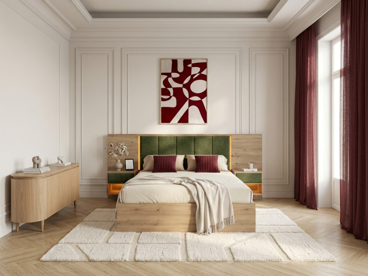 Bobochic Ryokan Polsterbett mit Bettkasten Strukturstoff Dunkelgrün, Liegefläche 140 × 190 cm