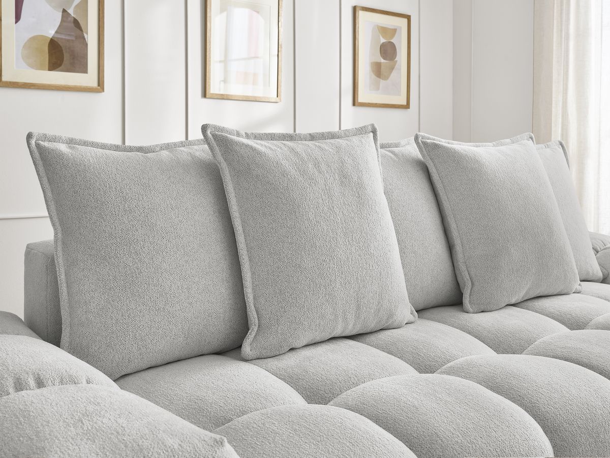 Bobochic Everest Sofa 3-Sitzer, 5 Kissen Melange-Stoff Hellgrau