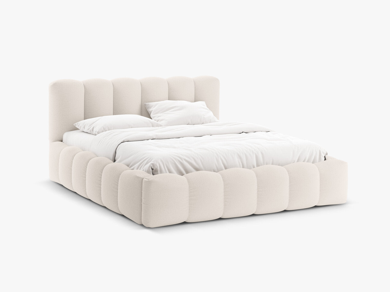 Micadoni Stauraumbett mit Kopfteil Lupine Strukturierter Stoff Moly Helles Beige