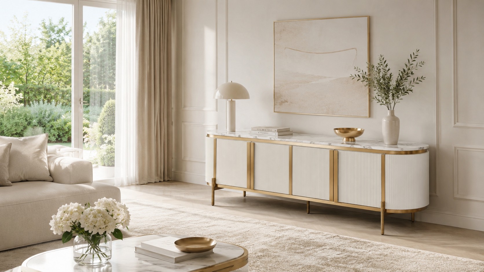 Livin Hill TV-Kommode Stilig 200 × 40 × 60 cm Ecru-Weiß, Platte Weiß