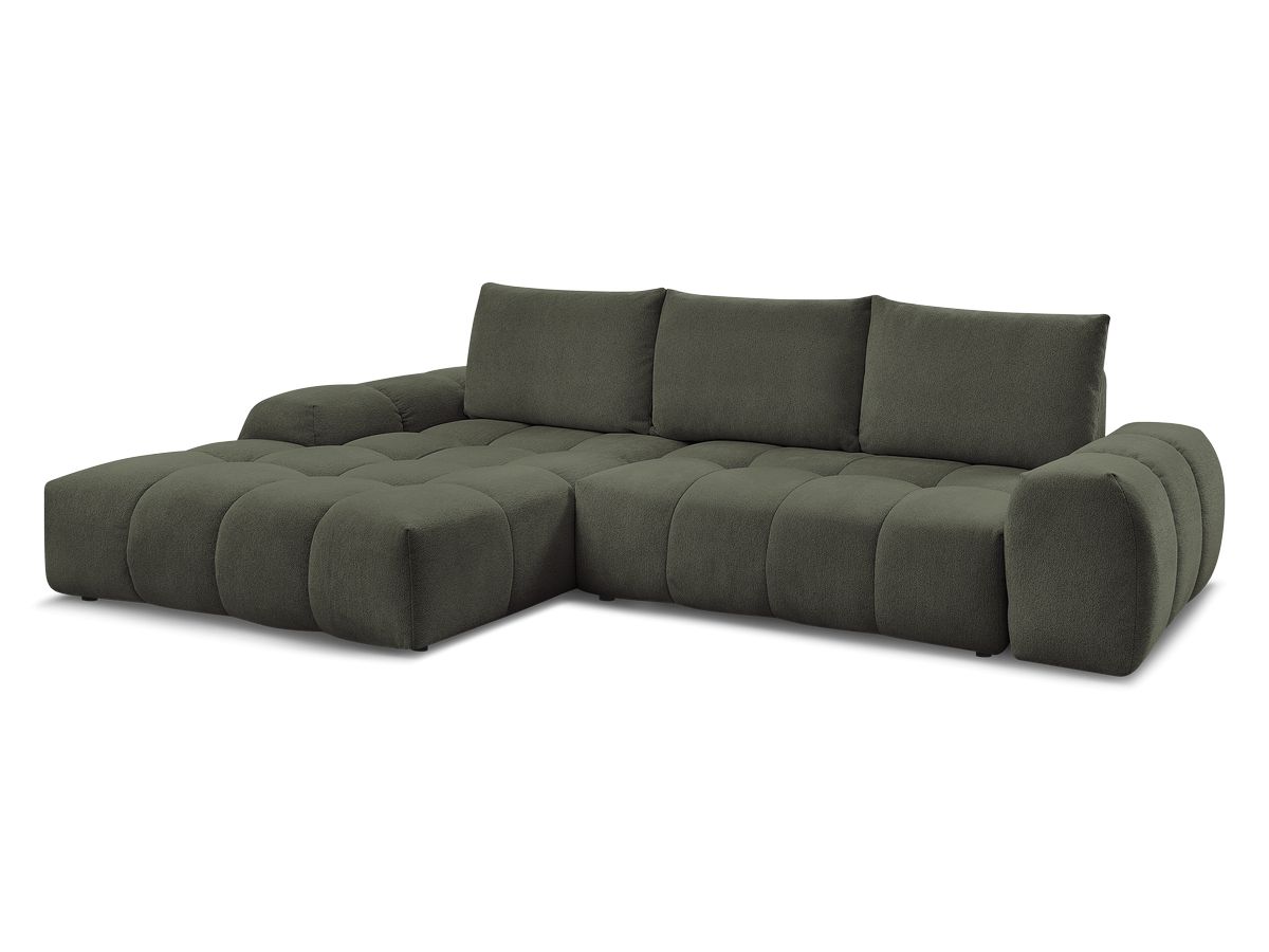 Bobochic Everest Ecksofa mit Schlaffunktion und Bettkasten 318 × 180 cm, 3 Kissen Melange-Stoff Grün Ecke links