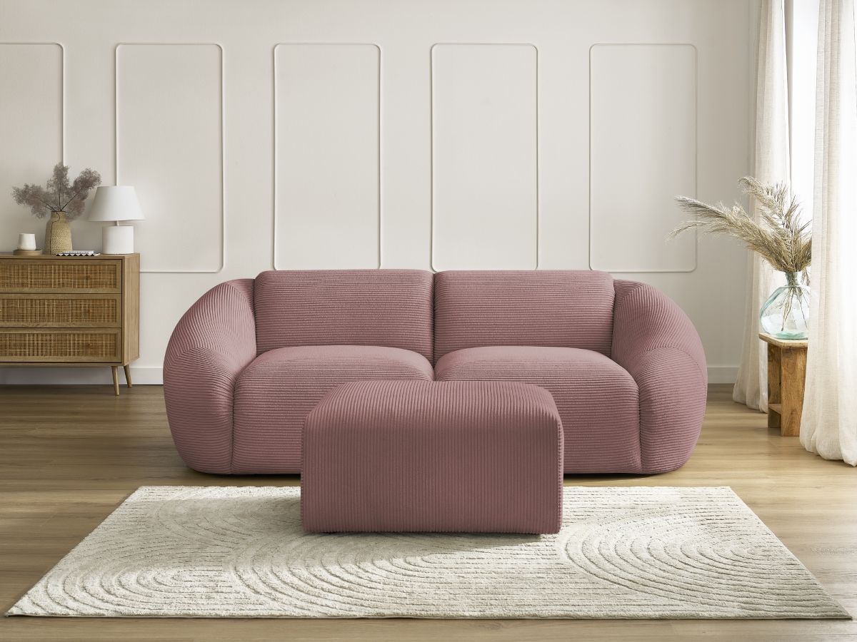 Bobochic Tina Sofa 3-Sitzer mit Pouf Cordsamt Rosa