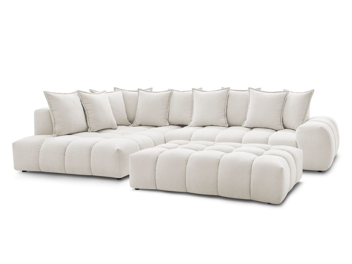 Bobochic Everest Ecksofa mit Schlaffunktion und Pouf, 10 Kissen Strukturstoff Weiß Ecke links