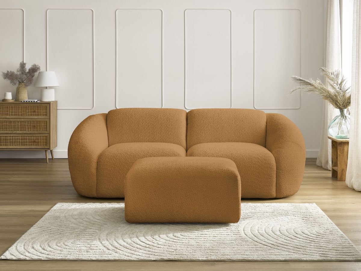 Bobochic Tina Sofa 3-Sitzer mit Pouf Bouclé-Stoff Gelb