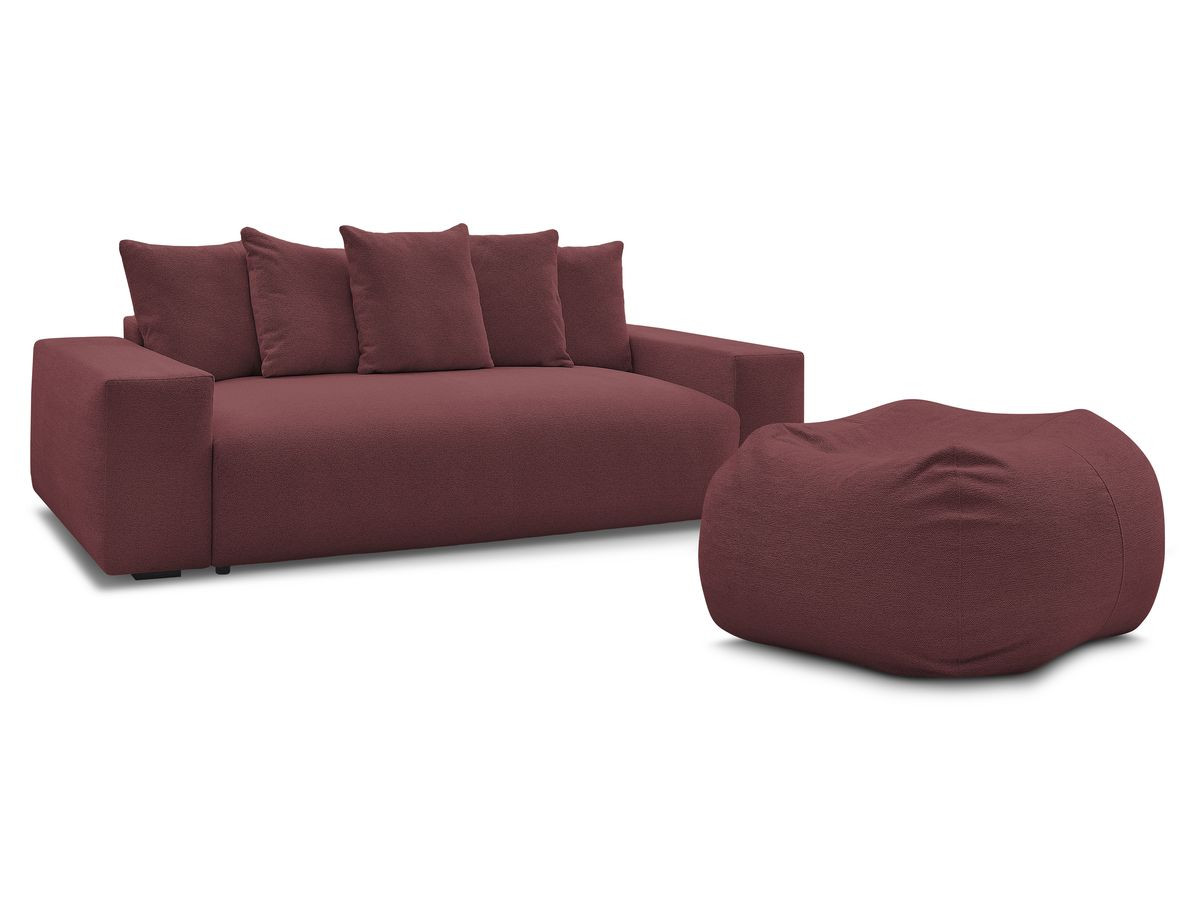 Bobochic Voltaire Schlafsofa 4-Sitzer mit Bettkasten und Pouf Melange-Stoff Rot