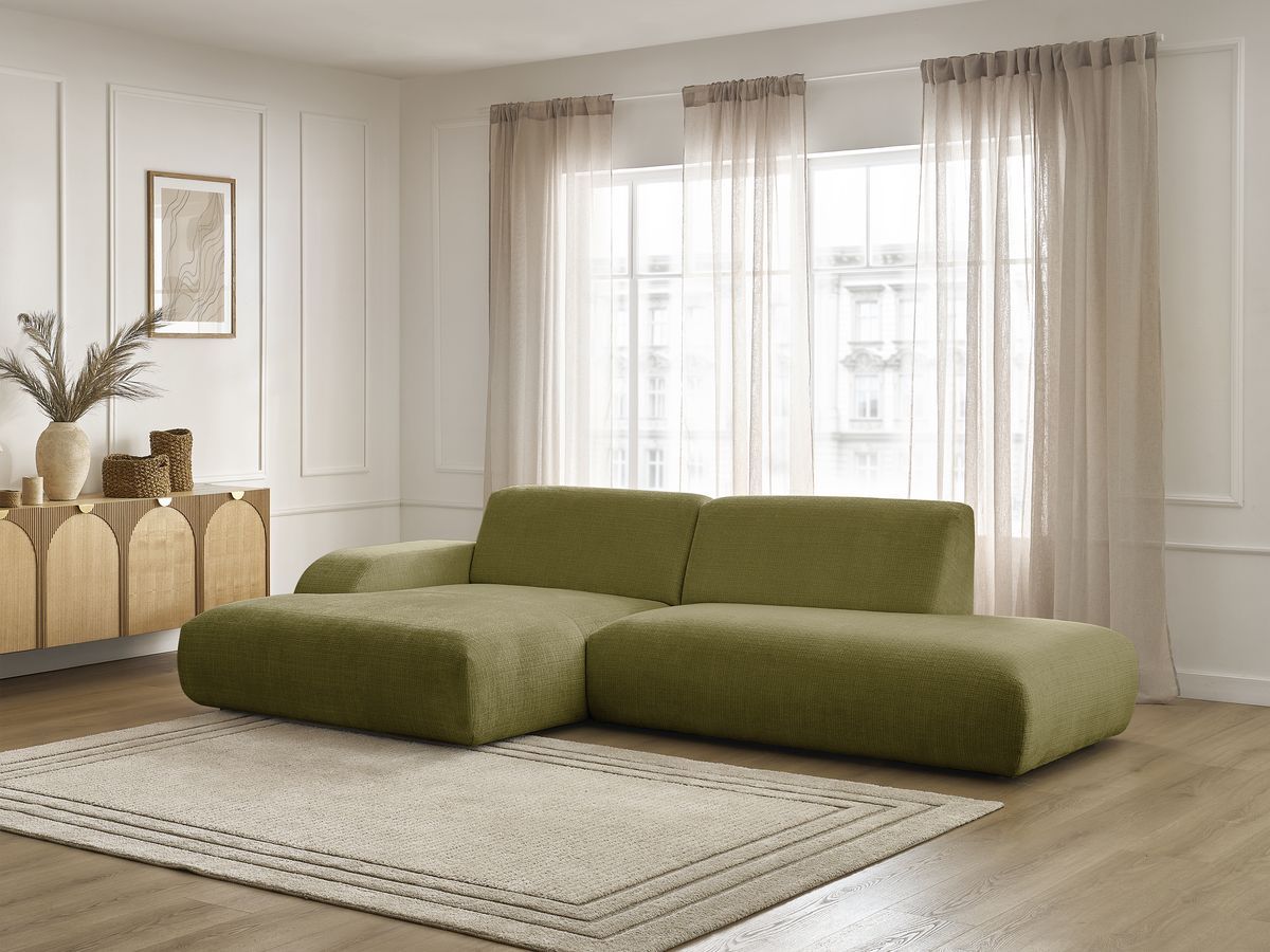 Bobochic Sirius Ecksofa 300 × 170 cm Strukturstoff Grün Ecke links