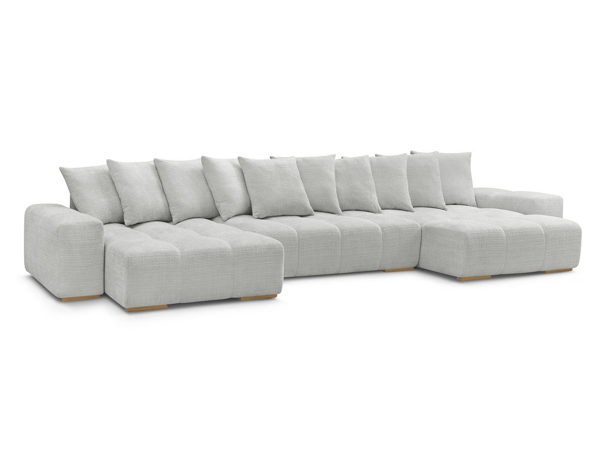 Bobochic Anakin Wohnlandschaft, Liegefläche 137 × 382 cm, 10 Kissen Strukturstoff Hellgrau