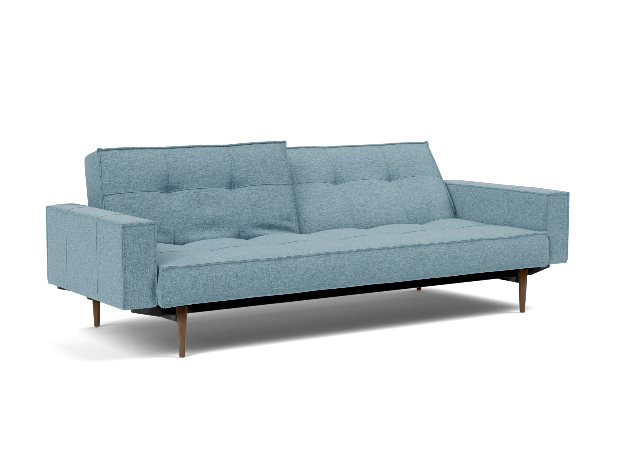 Schlafsofa Splitback mit Armlehnen Flachgewebe Mixed Dance 525-Light-Blue Beine Styletto Eiche dunkel