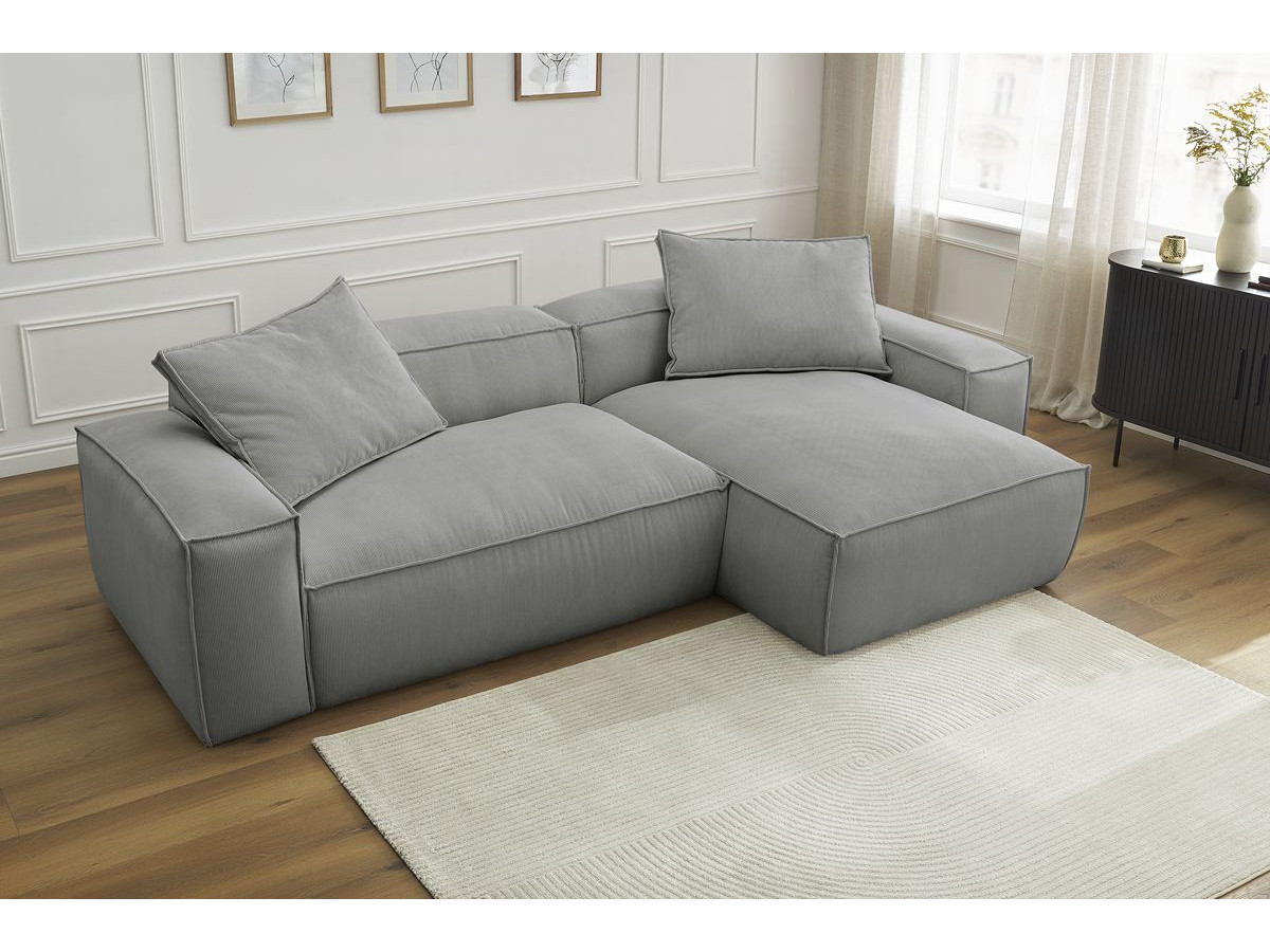 Bobochic Boheme Ecksofa, 3 Kissen Cordsamt Hellgrau