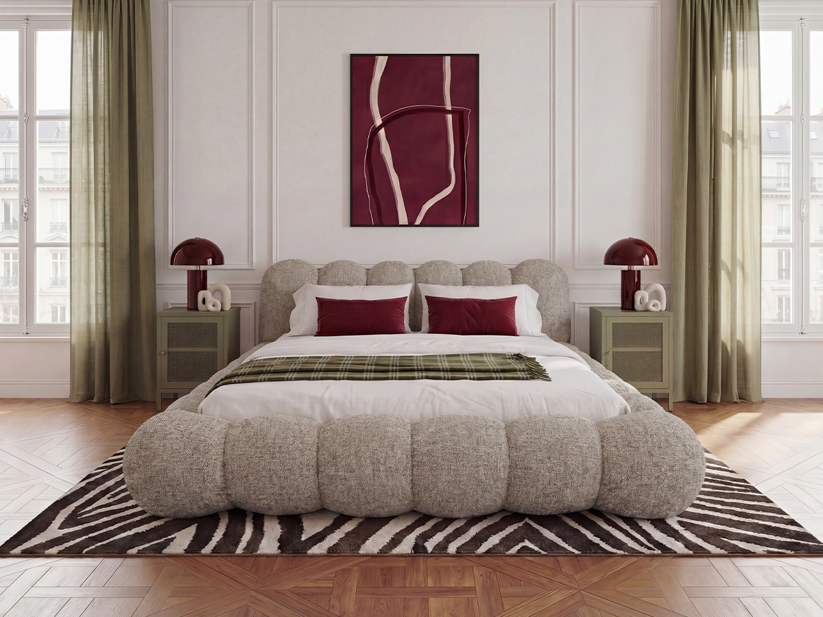 Bobochic Bobby Polsterbett Melange-Stoff Taupe, Liegefläche 140 × 190 cm