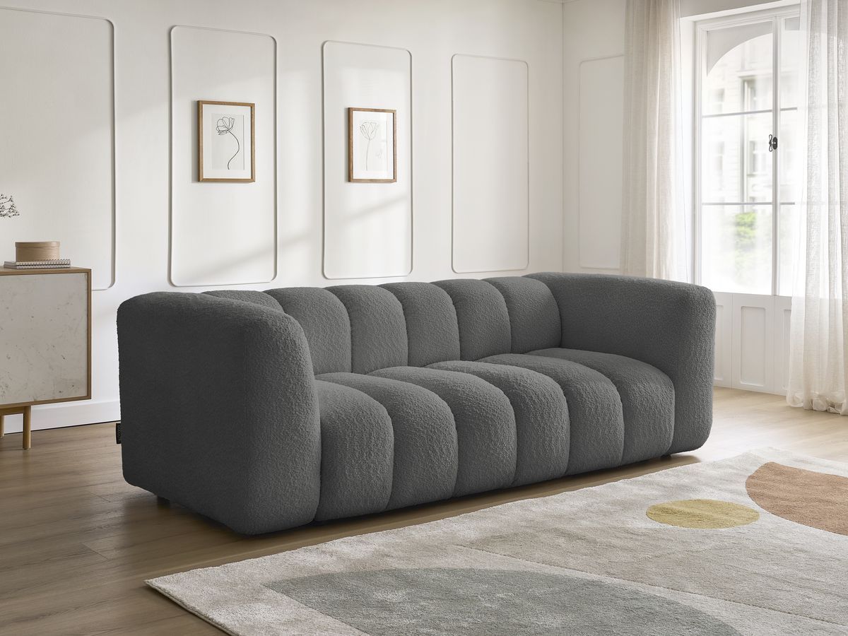 Bobochic Talia Sofa 3-Sitzer Bouclé-Stoff Dunkelgrau