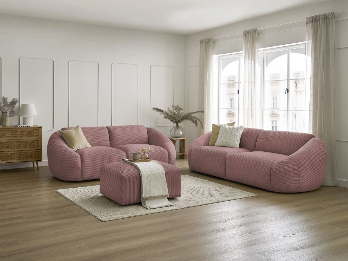 Bobochic Tina Sofa 6-Sitzer mit Pouf Cordsamt Rosa