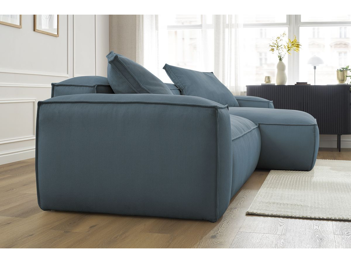 Bobochic Boheme Ecksofa, 3 Kissen Cordsamt Blau