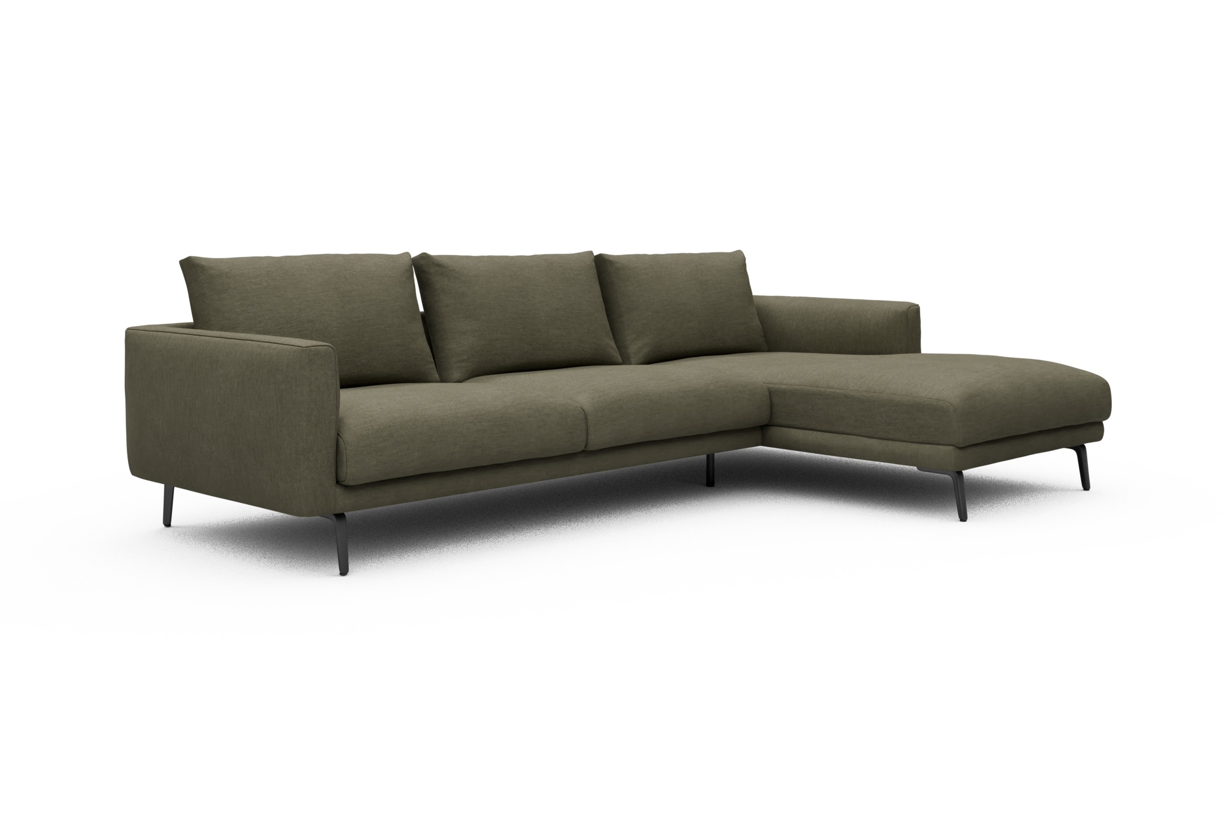 Ecksofa Karl Chaiselongue rechts mit 2,5-Sitzer Vivus-Dusty-Olive