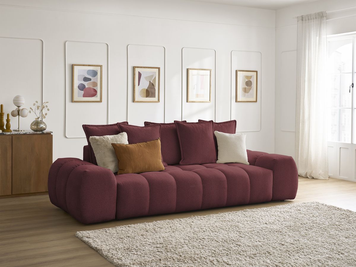 Bobochic Everest Sofa 3-Sitzer, 5 Kissen Melange-Stoff Rot