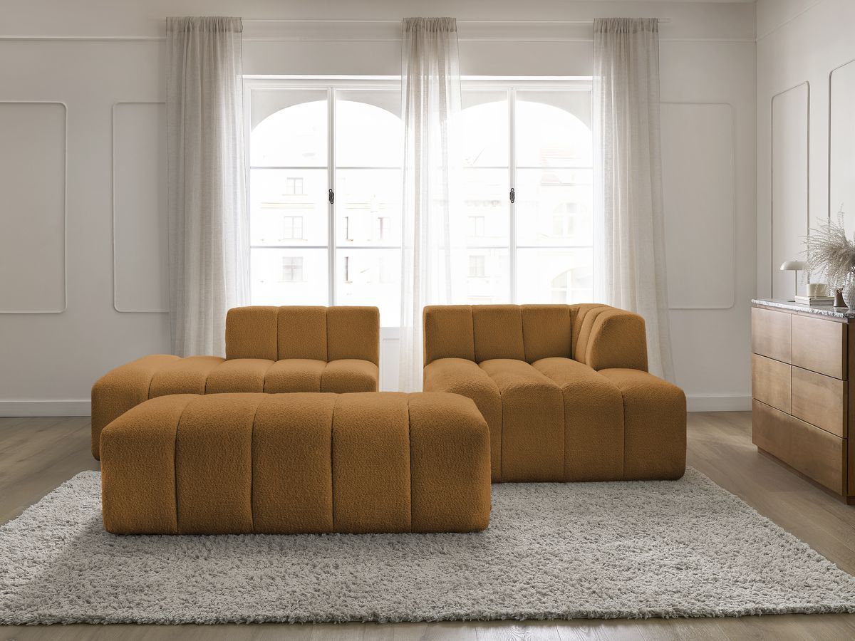 Bobochic Annecy Ecksofa mit Pouf Bouclé-Stoff Gelb Ecke rechts