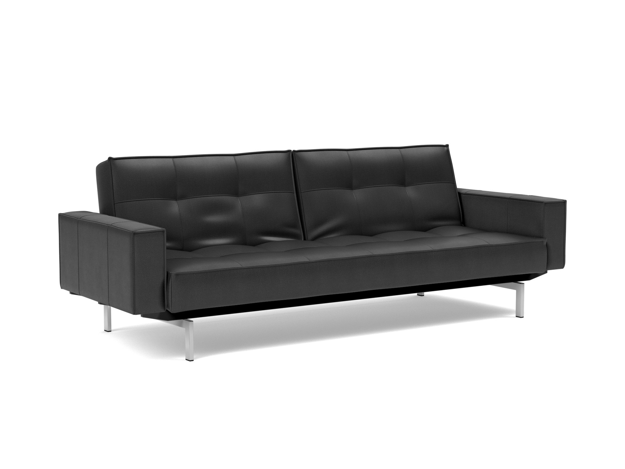 Schlafsofa Splitback mit Armlehnen Lederoptik Faunal 550-Black Beine Chrom