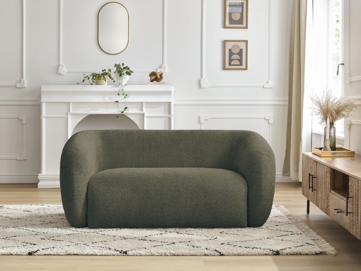 Bobochic Celine Sofa 2-Sitzer Bouclé-Stoff Grün