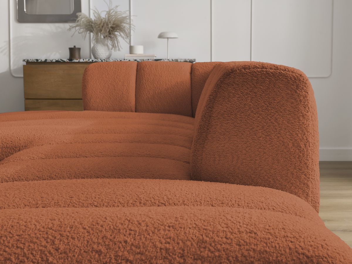 Bobochic Annecy Ecksofa mit Pouf Bouclé-Stoff Orange Ecke links