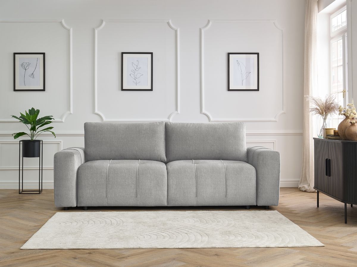 Bobochic Arsene Schlafsofa 3-Sitzer mit Bettkasten Samt Hellgrau
