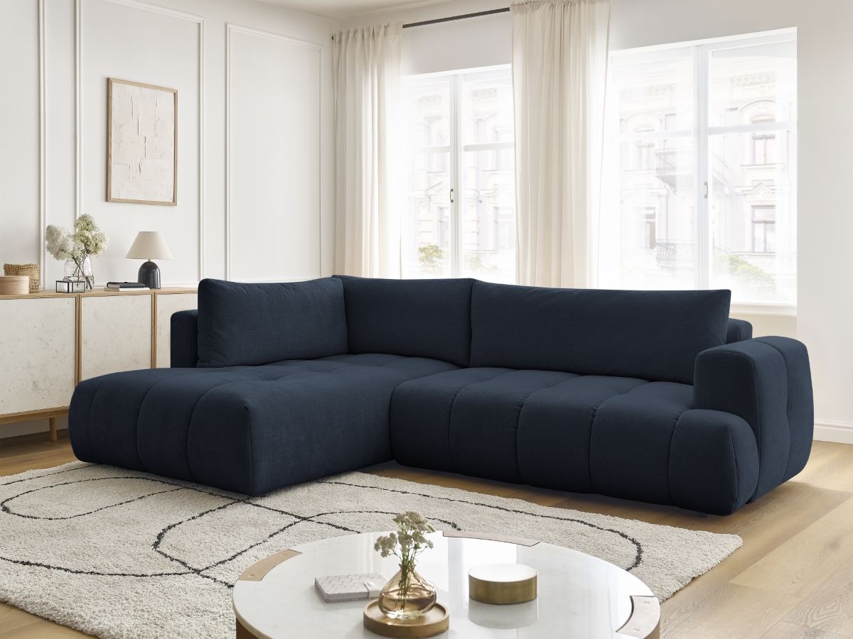 Bobochic Fuji Ecksofa mit Schlaffunktion und Bettkasten 282 × 204 cm Stoff Dunkelblau Ecke links