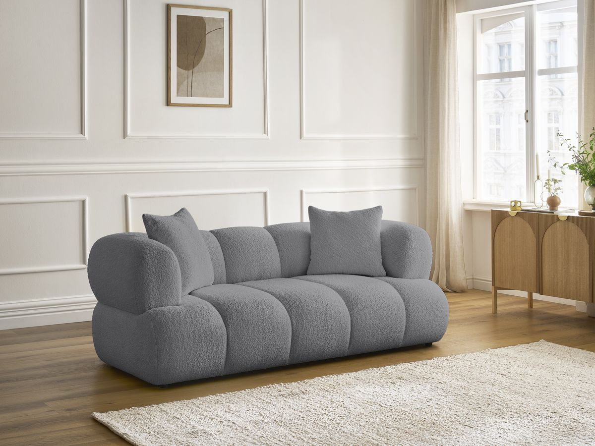 Bobochic Pamira Sofa 2-Sitzer Bouclé-Stoff Dunkelgrau