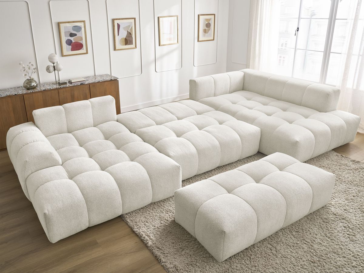 Bobochic Everest Wohnlandschaft mit Pouf, 14 Kissen Melange-Stoff Weiß Ecke links