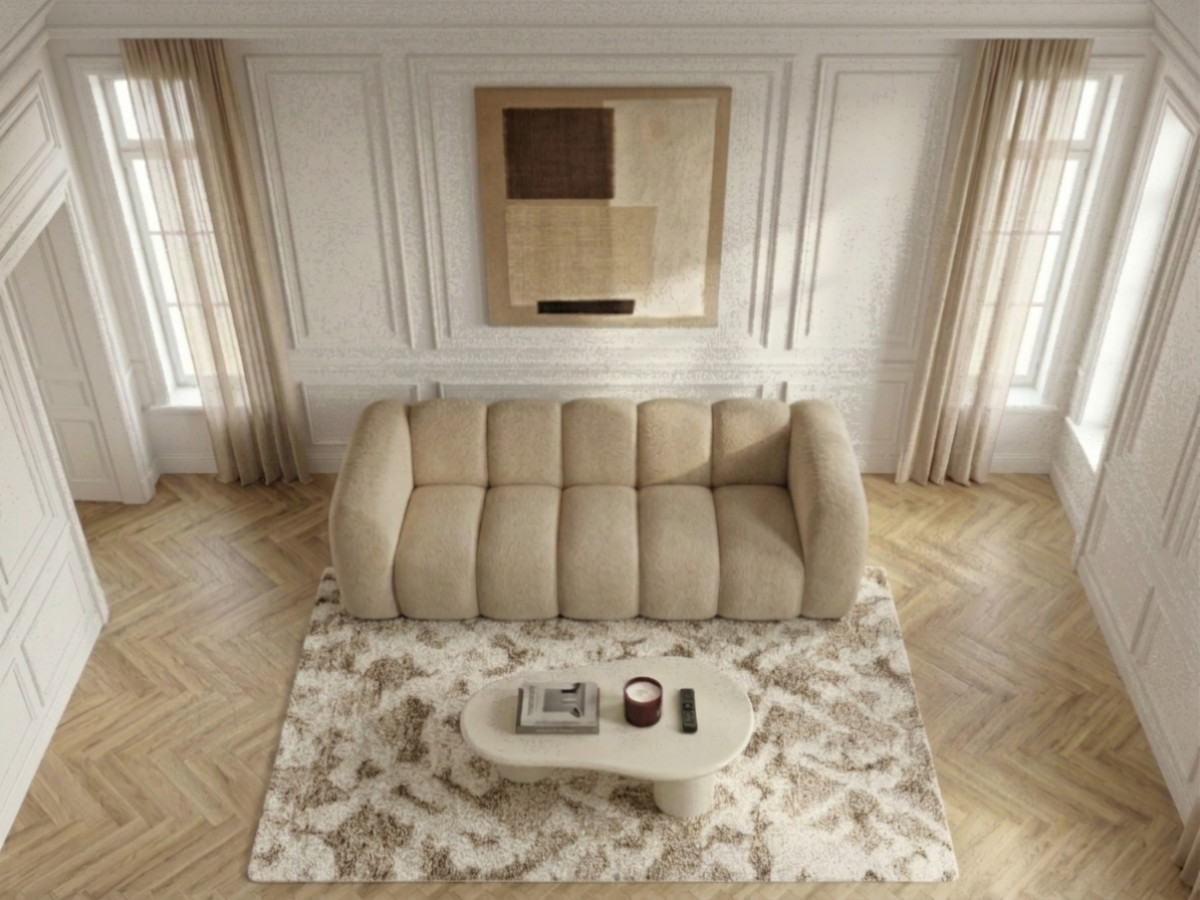 Bobochic Curvy Sofa 3-Sitzer Kunstfell Beige