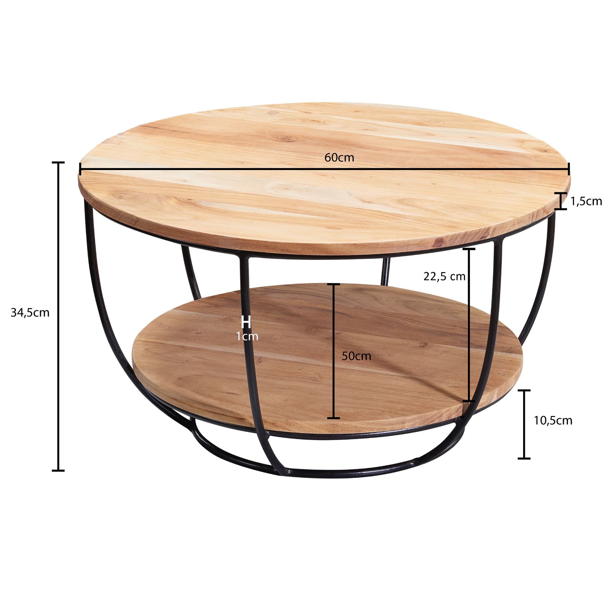Couchtisch Mesinge Akazie Massivholz Ø 60 cm