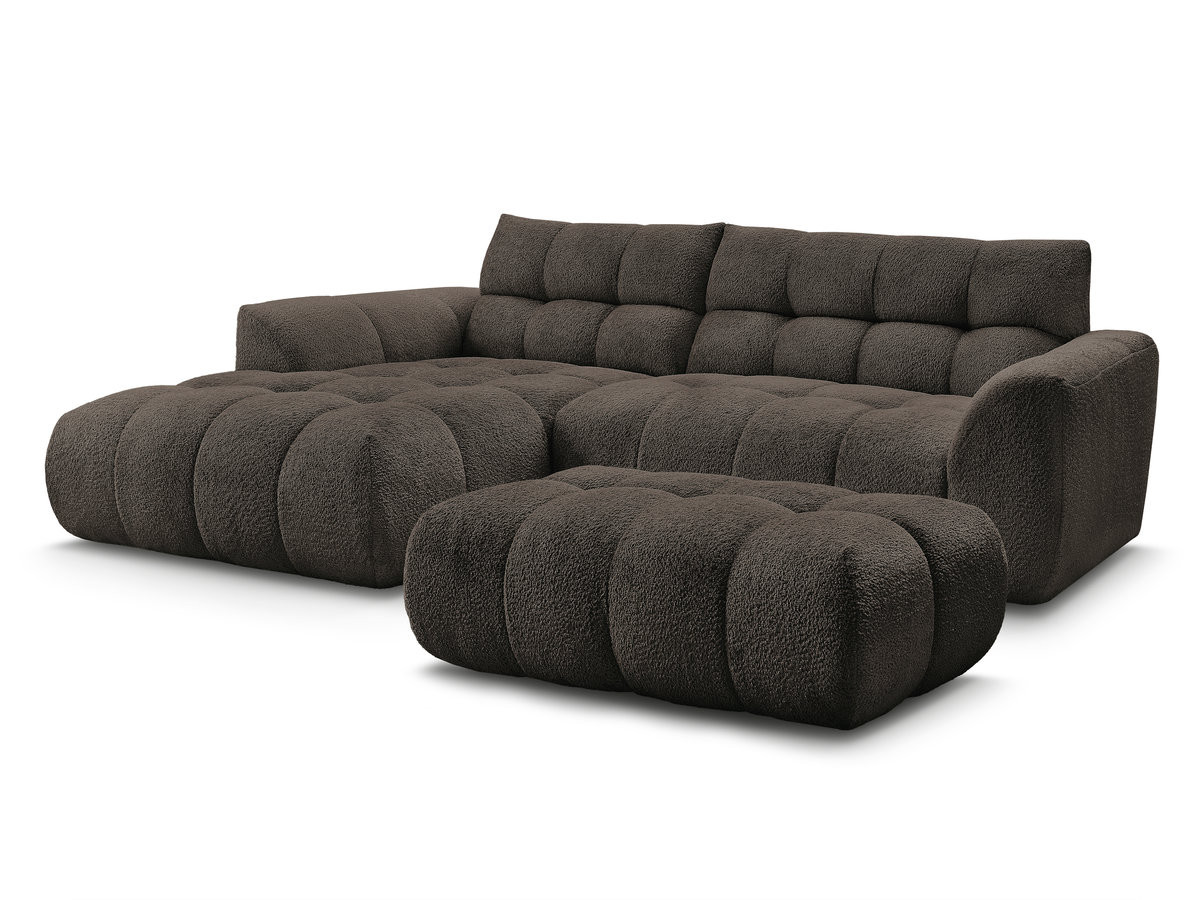Bobochic Jaya Ecksofa mit Pouf Chenille Braun Ecke links