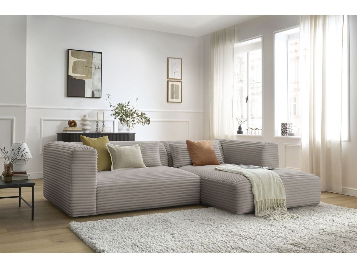 Bobochic Harry Ecksofa Breitcord weich Taupe Ecke rechts
