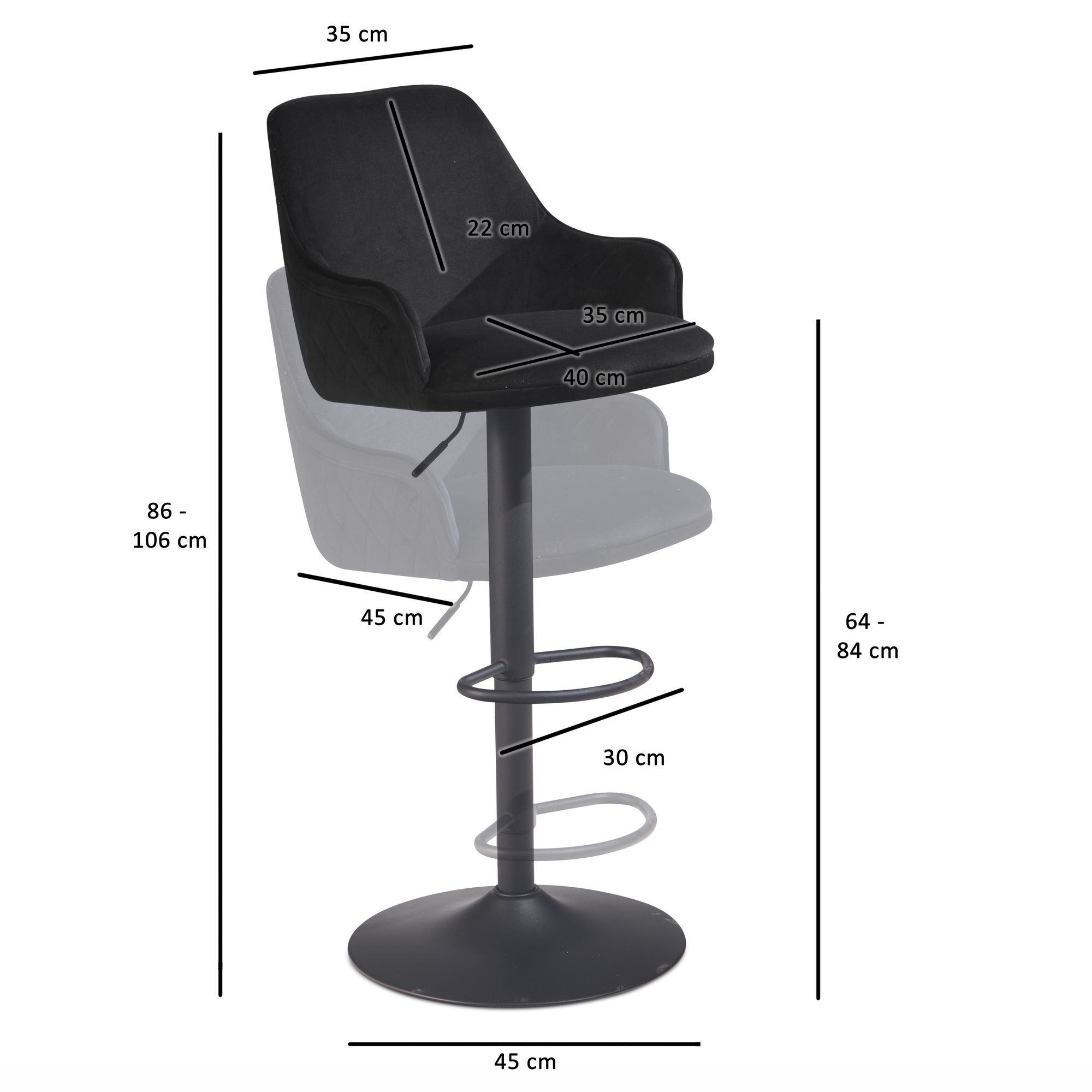 Barhocker Haerland Samt Schwarz 45 × 45 × 106 cm