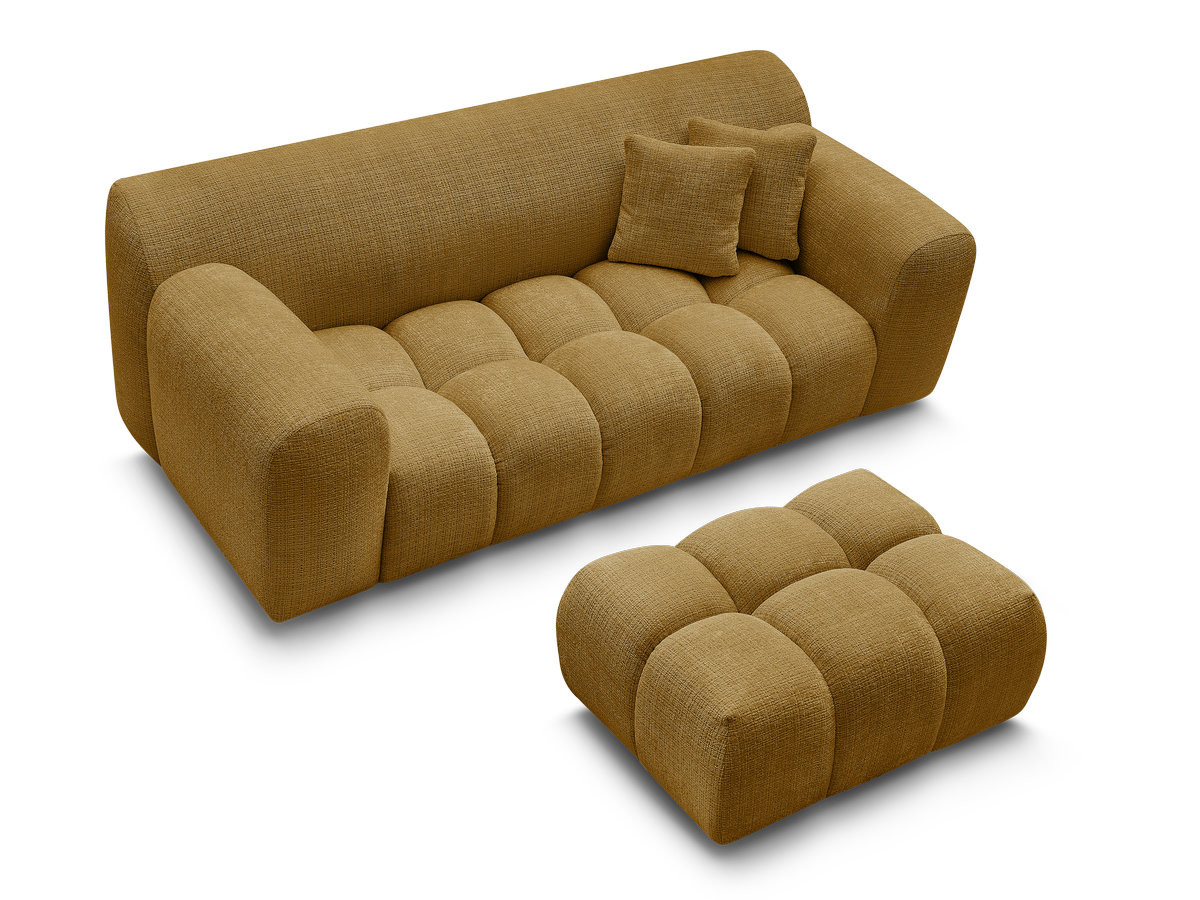Bobochic Melisse Sofa 2-Sitzer mit Pouf Strukturstoff Gelb