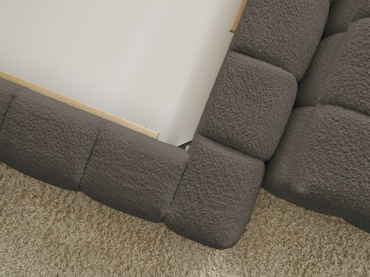 Bobochic Mont-blanc Polsterbett mit Bettkasten mit Bettbank Bouclé-Stoff Braun, Liegefläche 140 × 190 cm