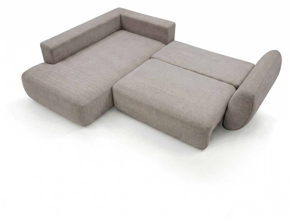 Bobochic Denise Ecksofa mit Schlaffunktion und Bettkasten 256 × 197 cm Strukturstoff Taupe Ecke links