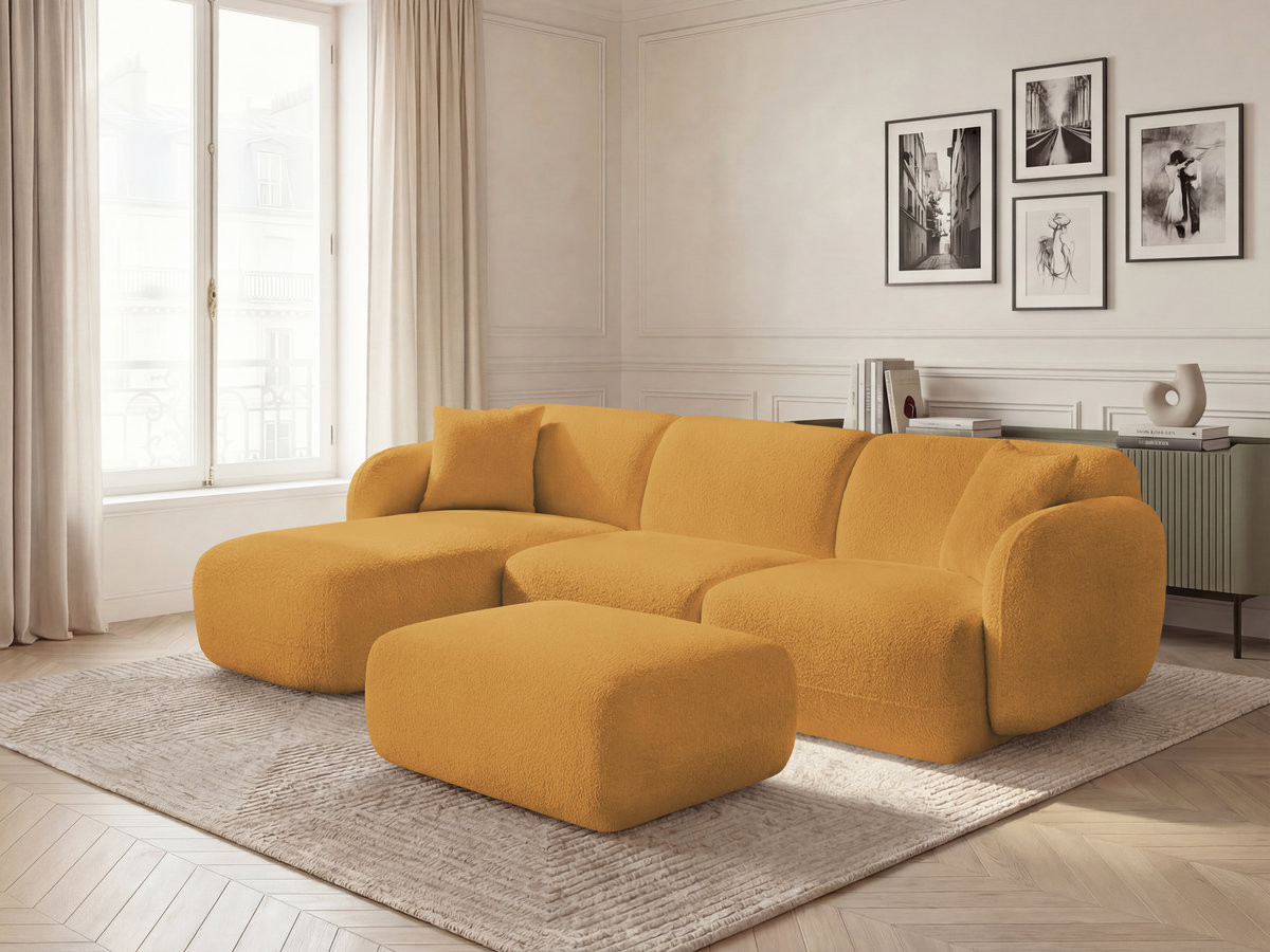Bobochic Anda Ecksofa mit Pouf 292 × 163 cm Chenille Gelb Ecke links