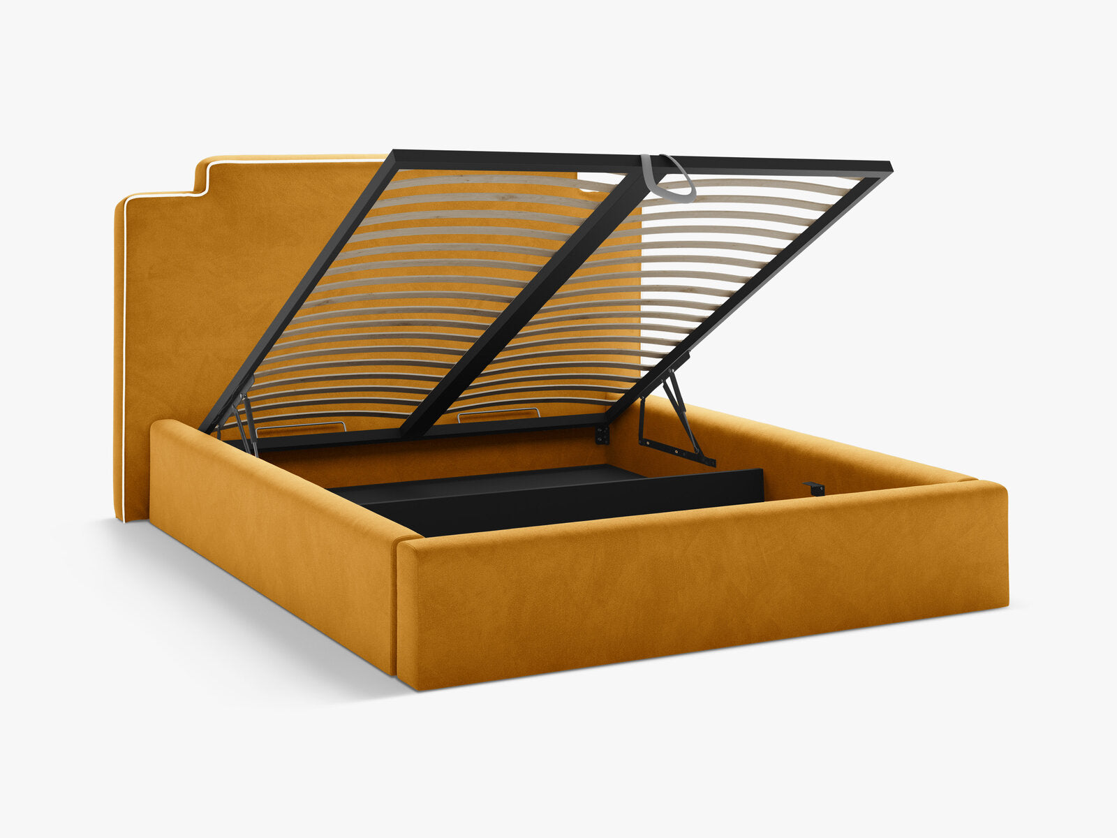 Micadoni Princess Samtbett mit Bettkasten und Kopfteil Samt Magic Velvet Elfenbein / Senf 140x200