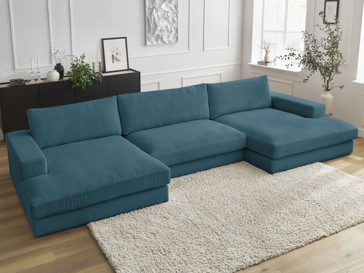 Bobochic Leonard Wohnlandschaft 404 × 159 cm Cordsamt Hellblau