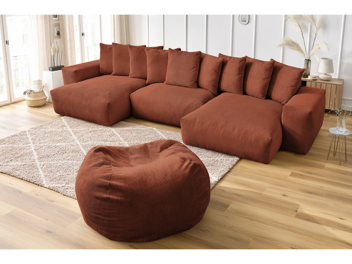 Bobochic Voltaire Wohnlandschaft mit Pouf 420 × 174 cm Cordsamt Orange