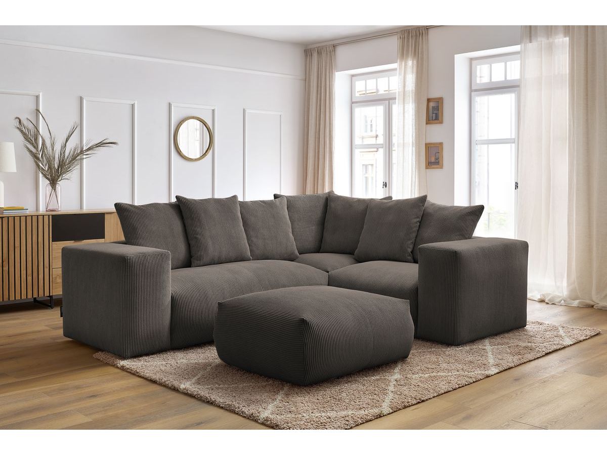 Bobochic Voltaire Ecksofa mit Pouf 268 × 214 cm Cordsamt Taupe Ecke rechts