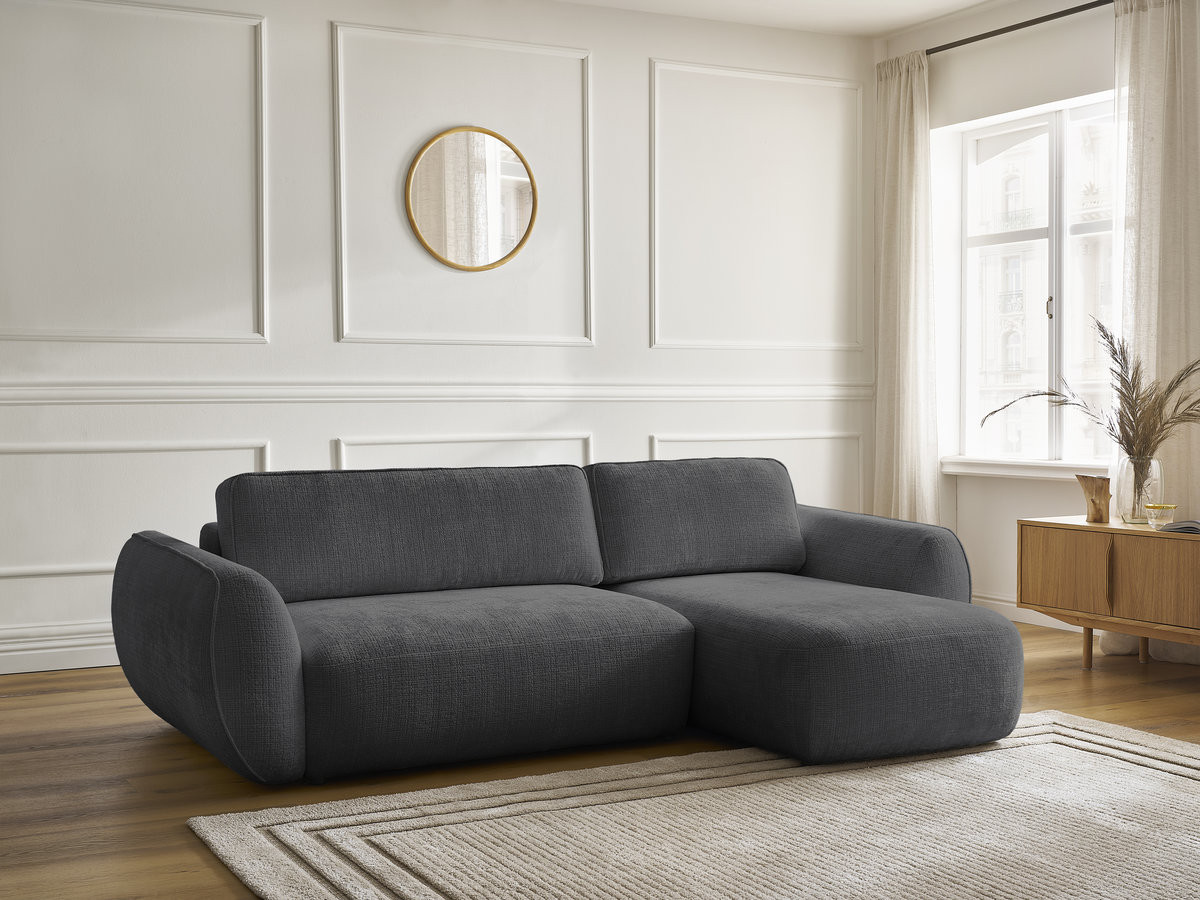 Bobochic Denise Ecksofa mit Schlaffunktion und Bettkasten 258 × 160 cm Strukturstoff Schwarz Ecke rechts