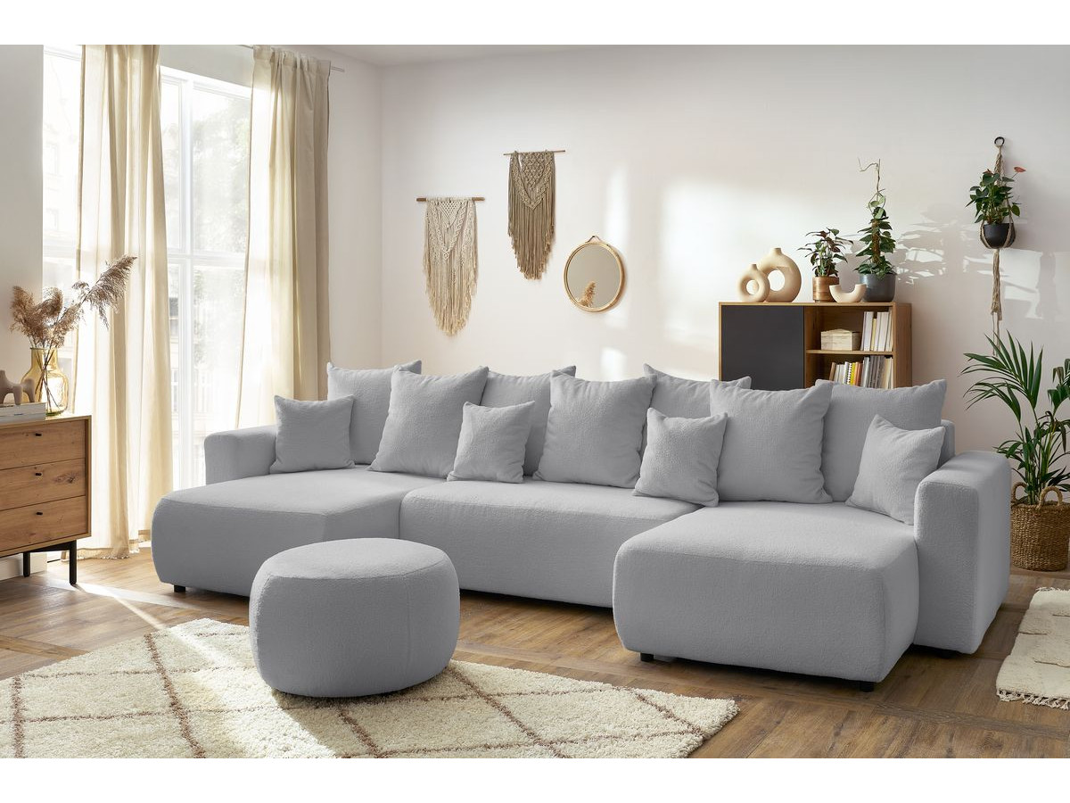 Bobochic Envy Wohnlandschaft mit rundem Pouf Bouclé-Stoff Hellgrau