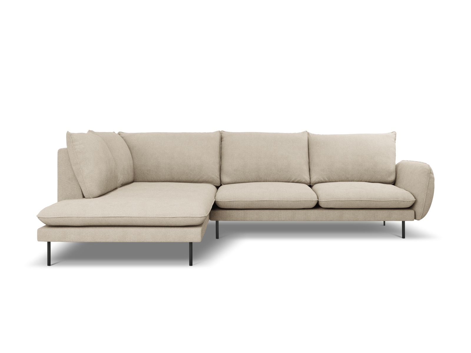 Cosmopolitan Design Ecksofa Vienna 6-Sitzer Strukturierter Stoff Positano Beige Links Beine Schwarzes Metall